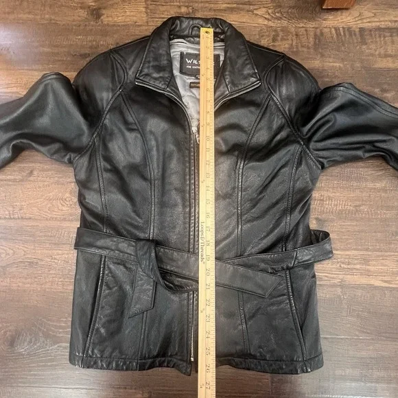 Y2k Wilsons Leather‎ Cropped Moto Jacket Thinsulate Woman M Black Belted Vtg 90s - Picture 5 of 15